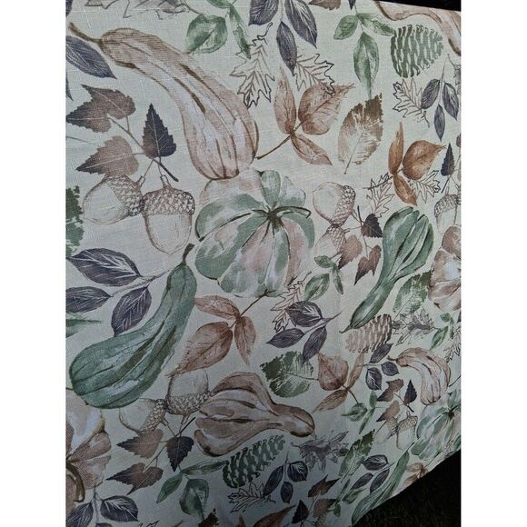 60" Long Oval Table Cloth Fall Thanksgiving Leaves Acorns Pumpkins - Picture 2 of 4
